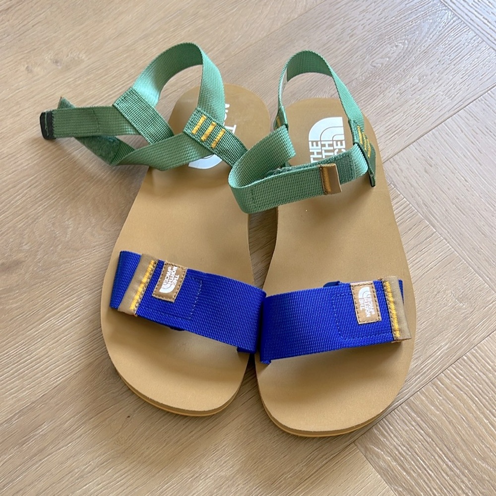 The North Face Green and Blue Sandals with Adjustable Straps Womens 8